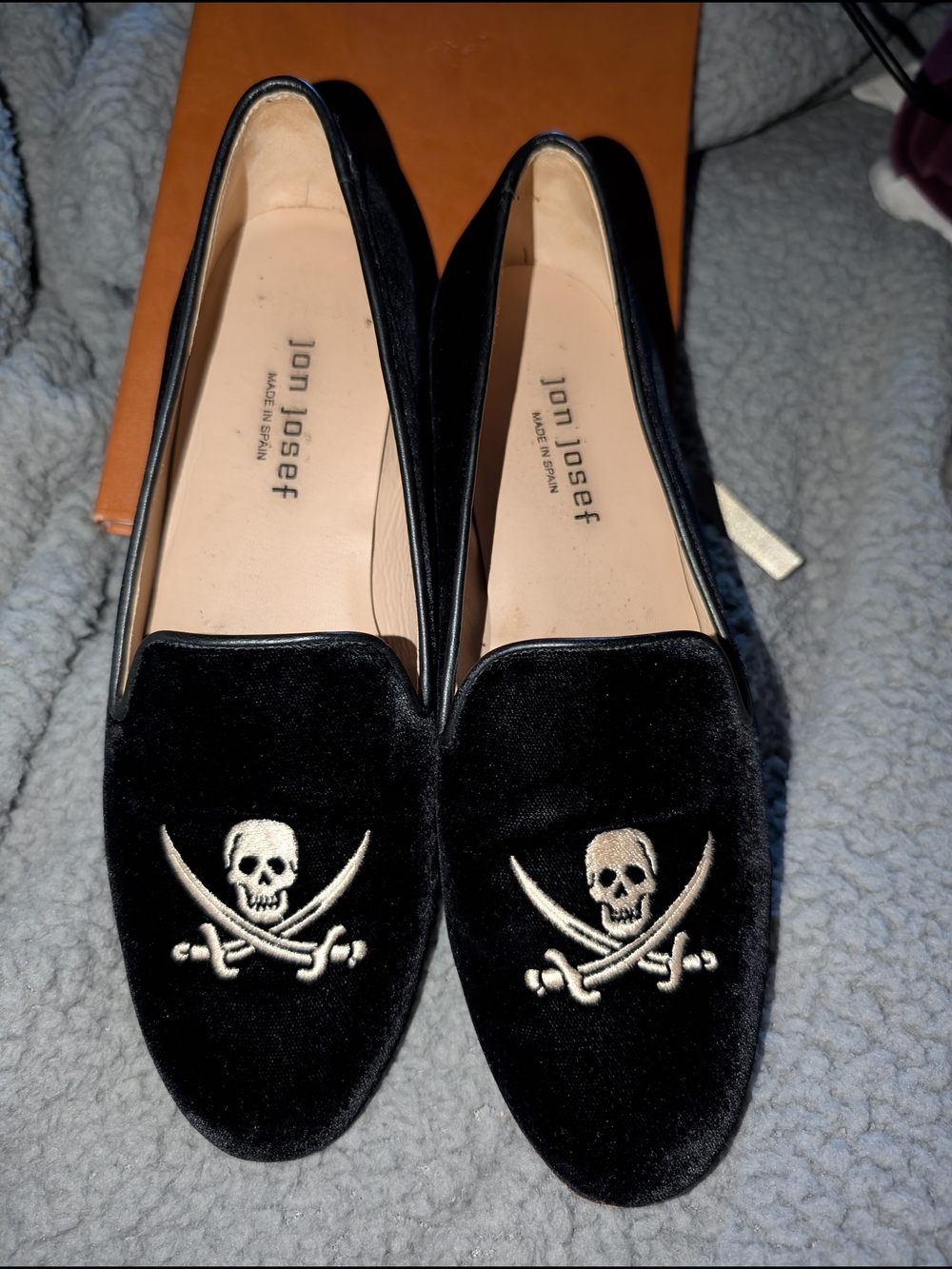 Jon Josef Black Velvet Skull-Embroidered Loafers